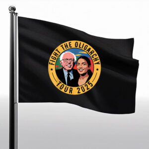 Fight The Oligarchy Tour 2025 Bernie Sanders and AOC Flag